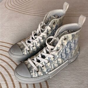 Dior Monogram High-Top Sneakers in Gray and White